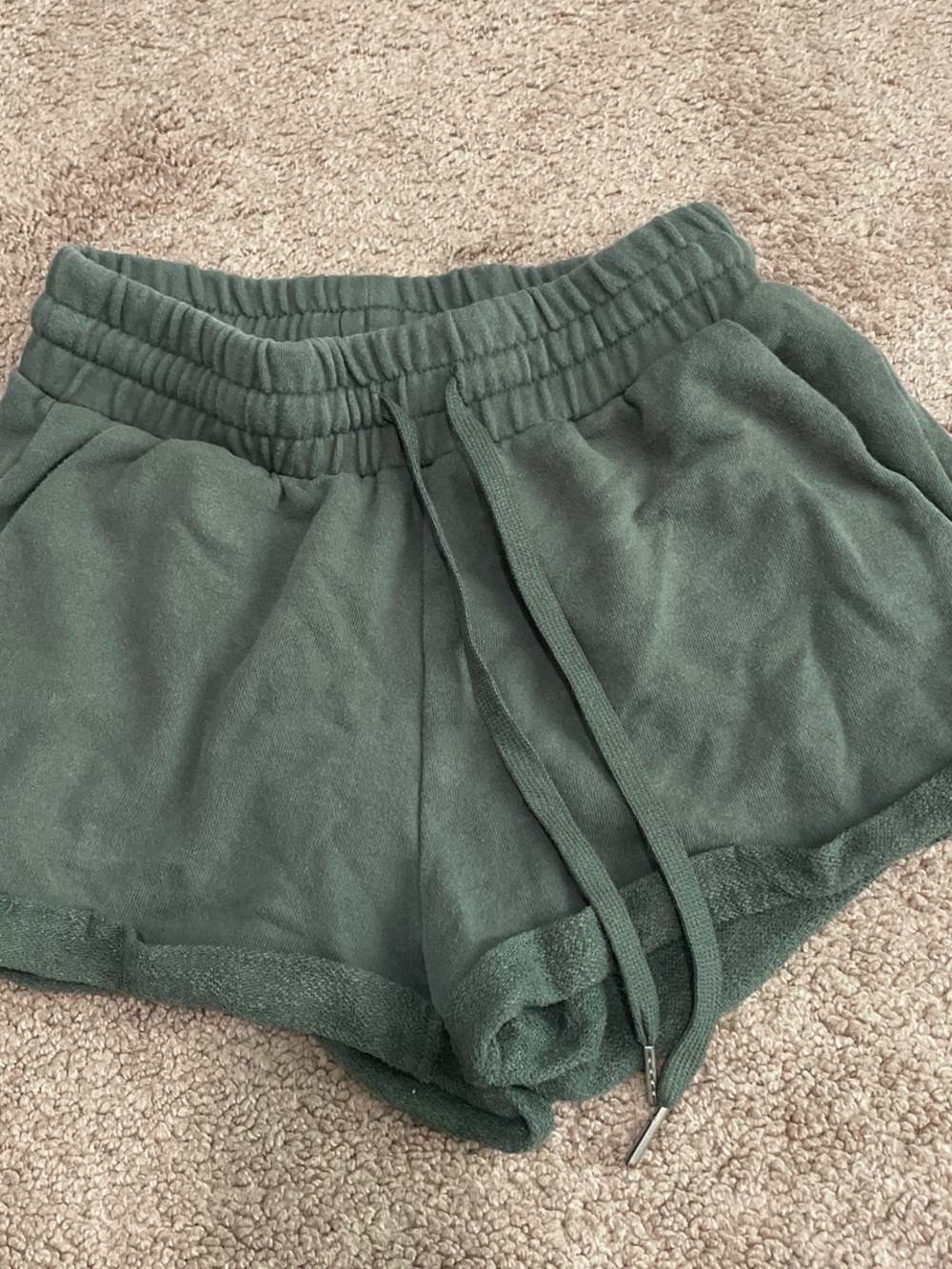 High-Rise Forest Green Athletic Terry Shorts with Drawstring
